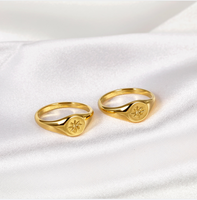 Trendy hypo allergen vergoldet graviert sechs zackigen Stern Edelstahl Siegelring Schmuck für Damen junge Frauen