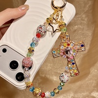 Chaîne de téléphone de luxe multicolore en cristal, lanière perlée faite main style industriel, breloque de sac, bijou religieux, cadeau pour elle