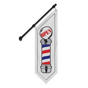 علم صالون حلاقة مثلث الشكل مزدوج الجوانب مع طقم عمود مفتوح وحامل جداري للاستخدام الخارجي، مصنوع من البوليستر السميك ثلاثي الطبقات، لافتة حلاقة للأعمال التجارية - Product Image 1