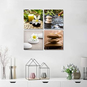 Duvar dekoratif tablolar tuval duvar sanatı Spa yeşil bambu çeşme ve Zen taş yasemin çiçek boyama resimleri ile hala hayat - Product Image 4