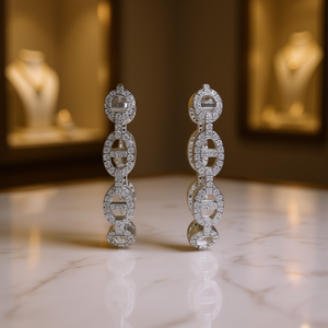 Orecchini Shah in Oro Bianco con Diamanti Taglio Brillante Rotondo Colore G Naturali di Lusso per Uso Quotidiano Femminile - Product Image 2