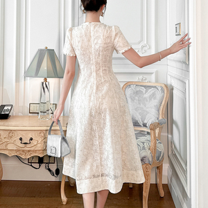 ZYHT 21747 Abito <span class=keywords><strong>da</strong></span> Sera di Lusso in Pizzo Bianco, Elegante Vestito Midi Ricamato con Paillettes, Stile Vintage Francese a Linea A <span class=keywords><strong>per</strong></span> Feste e Balli - Product Image 2