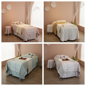 White Emboridery logo Massage Table Skirt Solid Color Set Massage Table <strong>Sheet</strong> Sets <strong>Bed</strong> <strong>Valance</strong> <strong>Sheet</strong> Table Skirt - Product Image 6