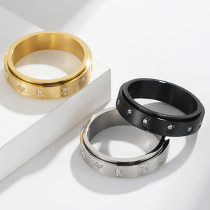 Anillo Giratorio de Acero Inoxidable con Diseño de Estrella y Luna, Anillo de Moda Unisex con Incrustaciones, Regalo de Joyería, K-R621 - Product Image 2