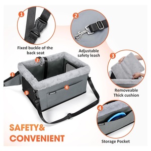 Siège <span class=keywords><strong>auto</strong></span> surélevé de luxe pour <span class=keywords><strong>chien</strong></span>, lit de voiture portable pour chiot avec coussin épais et poches de rangement pour petits chiens - Product Image 2