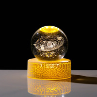 Lampe de nuit HBL 3D en forme de boule de cristal, lumière de nuit personnalisée en forme de système solaire avec lumière chaude et base craquelée