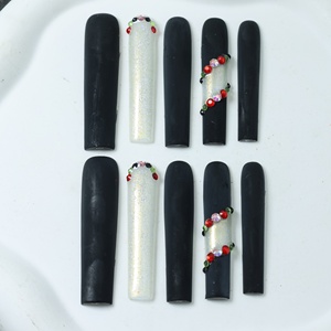 Uñas postizas de lujo acrílicas 3D de cobertura completa, largas, estilo ataúd, con puntas francesas, de alta calidad, hechas a mano, para pegar en el dedo. - Product Image 2