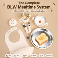 Assiettes d'alimentation pour bébé en acier inoxydable SUS304 avec logo personnalisé, Nouveaux produits 2026, Ensemble de vaisselle avec assiette à ventouse en silicone