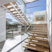 Nouvelle conception centrale Stringer escalier en bois droit ménage individuel U forme escalier en plexiglas