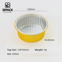 Gobelet de cuisson jetable en aluminium 450 ml, rond 128 mm, doré, pour gâteaux, puddings, desserts, pâtisseries, traiteur et plats à emporter