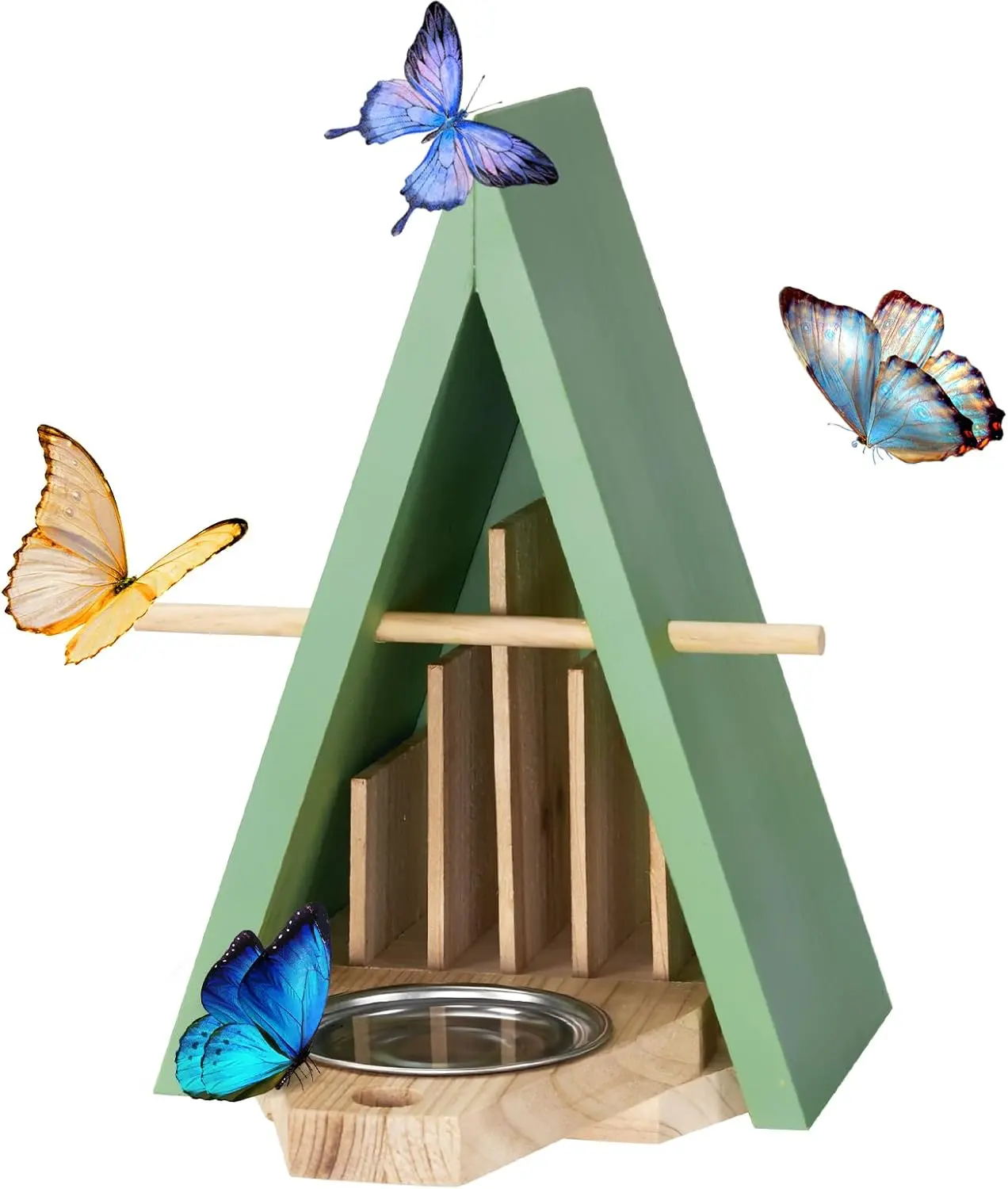 Casa de mariposas hecha a mano con pintura verde, alimentador de mariposas para exteriores, casas de mariposas de madera