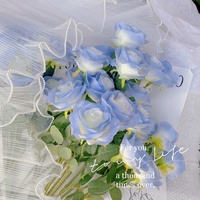 Bouquet artificiel de roses bleues effet glace pilée style Instagram, haute valeur esthétique pour décoration de mariage et de maison
