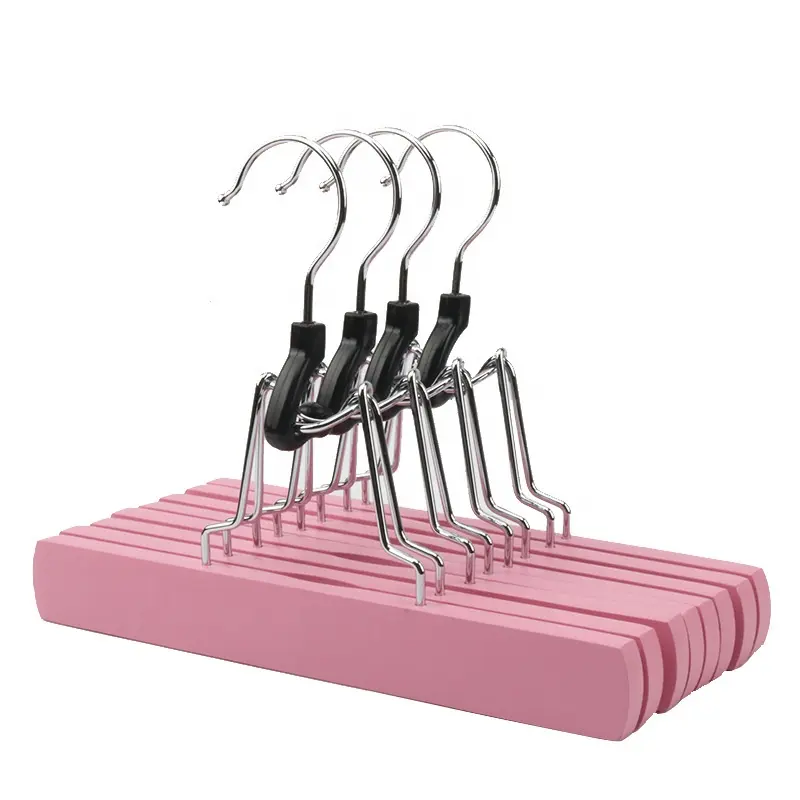 Kunden spezifische High Class Pink Farbe Haar Perücke Extension Hanger Holzhose Hosen Clamp Hangers