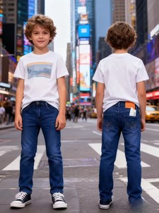 <span class=keywords><strong>Jeans</strong></span> per Bambini Modello NMR006 da 5,8 Dollari, Taglie 22-30, Età 3-15 Anni, Tinta Unita, Vita Elastica, Modello a Vita Alta per Ragazzi - Product Image 6