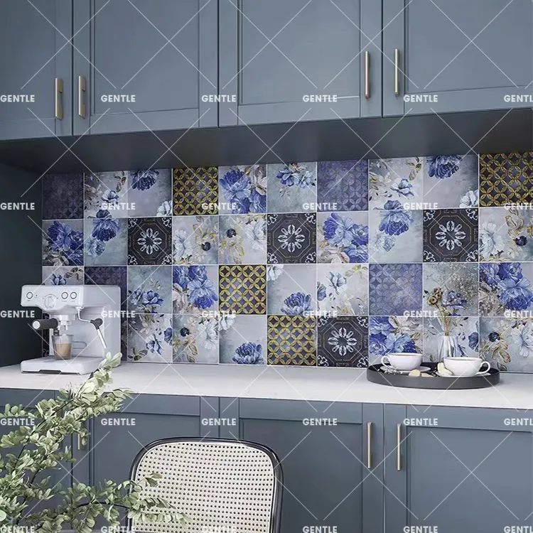 Azulejos decorativos de cerámica para pared y suelo, diseño de flor marroquí, foshan, 200x200