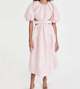 Abiti <span class=keywords><strong>da</strong></span> festa all'ingrosso los angeles mimosa ritaglio midi dress tie belt esagerato puff maniche rosa di moda abiti per lad - Product Image 6