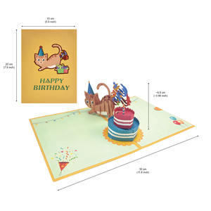 Carte de vœux 3D faite à la main avec un chat mignon et un gâteau d'<span class=keywords><strong>anniversaire</strong></span>, vernissage UV - <span class=keywords><strong>Joyeux</strong></span> <span class=keywords><strong>anniversaire</strong></span> pour les fêtes et les festivals - Product Image 5