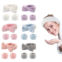 Set Ikat Rambut & Gelang Pergelangan Tangan Motif Pita Lucu Warna Gradasi untuk Mencuci Muka, Olahraga, Yoga, Rias Wajah, Aksesoris Rambut Wanita