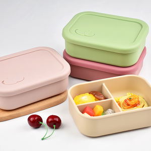 BPA-Free Silicone Foldable Microwavable 3-Compartment Bento <b>Lunch</b> Box with Lid <b>for</b> <b>Kids</b> Teenagers Snack Food Storage Container - Product Image 4