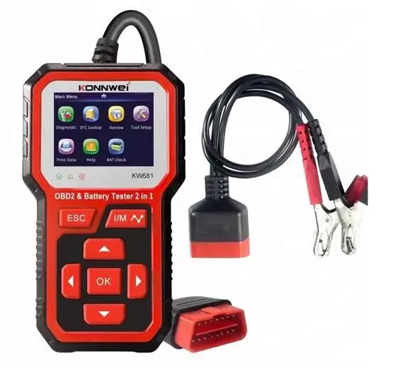 KW681 자동차 obdii 스캐너 및 자동차 배터리 테스터 2 기능 1 자동차 코드 리더 스캐너 automotriz 확인 배출 모니터 상태