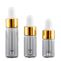 Botol Tetes Kaca Transparan Amber Silinder Grosir 1ml-5ml, Botol Parfum/Minyak Atsiri Mini, Tutup Sekrup, Pipet Emas