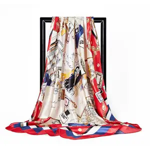 European and American new simulation silk square scarf ladies stock silk scarf shawl 90x90