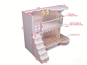 Letto a Castello per Bambini in Legno Massello Durevole, Tema 'Sogno di una Ragazza', Personalizzabile, con Sponde di Sicurezza e Illuminazione, con Spazio di Archiviazione - Product Image 3