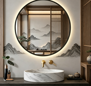 Round Glass <b>LED</b> Bathroom <b>Mirror</b> with Metal Frame Touch Switch Minimalist <b>Wall</b>-Mounted Design for Modern Bathrooms - Product Image 2