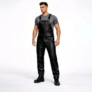 <b>Men</b> Faux Leather Work Coverall Water Resistant Black Overalls Uniform - Product Image 1