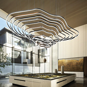 Lámpara Colgante Moderna de Acero Inoxidable Negro, Altura Ajustable, LED, para Hotel, Tamaño Grande, Luz Blanca Cálida 5000K, Control Remoto - Product Image 3