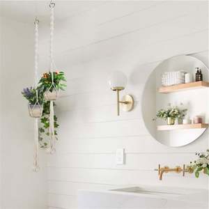 Cesto di frutta per uso domestico intrecciato fioriera sospesa piccoli oggetti appesi Cache <span class=keywords><strong>fioriere</strong></span> pancia di fanerogame con pompon maglia da bagno - Product Image 6