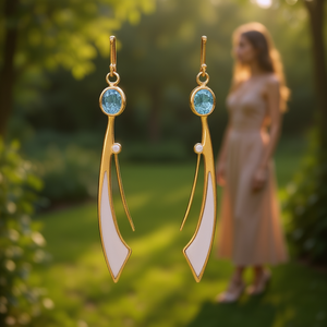 Orecchini pendenti geometrici placcati oro con pietra topazio per donna, gioielli alla moda per feste, design di tendenza - Product Image 2