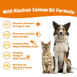 อาหารเสริมสัตว์เลี้ยงสุนัขแมวป่าอลาสกันปลาแซลมอนน้ำมันที่อุดมไปด้วยโอเมก้า3 | การดูดซึมที่ไวต่อการย่อยอาหารเสื้อโค้ทผิวหนังสนับสนุนภูมิคุ้มกัน + - Product Image 2