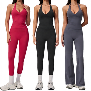 2026 New Women Solid Sleeveless Sports Yoga 3-Piece Slim Fit Breathable Gym Fitness Clothing Set High Elastic Elastic Waist - Product Image 1