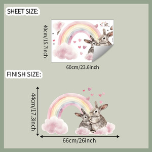 Autocollants muraux décoratifs pour chambre d'enfant en PVC imperméable, motif lapins arc-en-ciel de dessin animé, 60*40cm, vente en gros - Product Image 4