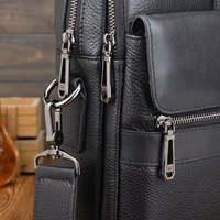 Sac à bandoulière en cuir de vachette noir grainé, style mode, pour ordinateur portable, mallette pour homme d'affaires