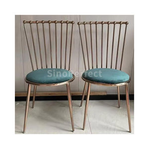 Chaise de salle à manger en acier inoxydable doré de luxe de conception chinoise avec coussin - Product Image 1