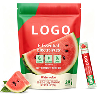 Poudre d'électrolytes à la pastèque en sachets, sans sucre, mélange pour boisson hydratante, vegan, sans gluten, pour les voyages et la salle de sport