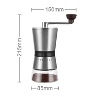 Penggiling Kopi Manual Grosir Bahan Stainless Steel 304 dengan Mata Pisau Keramik Kerucut, Wadah Kaca LFGB, Logo Dapat Disesuaikan, Penggiling Kopi Dapur
