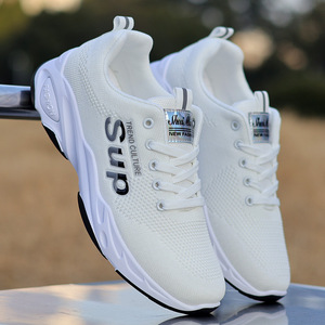 Chaussures de course en maille blanche pour hommes, semelle souple, respirantes, légères, baskets athlétiques décontractées, lacets avant, usage quotidien - Product Image 1