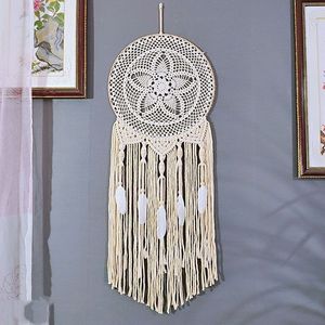 <span class=keywords><strong>Attrape</strong></span>-rêves en macramé tissé à la main en coton blanc, style bohème, avec long pompon détachable, pour contenants alimentaires - Product Image 2