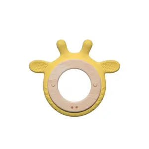 New Arrive Cute Giraffe Wooden Ring Silicone Teether Toys Baby Products Gum Sore Relieve Molar Sensory Baby Teething Toys