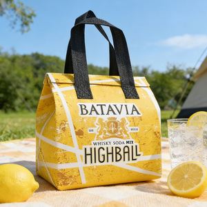 Stylish Non Woven Thermal Cooler Bag Custom Printed Logo Reusable Waterproof Carrier for <b>BBQ</b> Meal Hot Coffee Takeout Food Court - Product Image 1