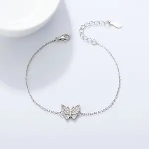 Classico bellissimo insetto S925 in argento Sterling zircone con catena a maglie da sposa braccialetto con ciondolo a farfalla gioielli