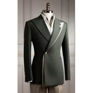Costumes pour hommes élégants vert foncé et <span class=keywords><strong>beige</strong></span>, sur mesure, revers en pointe, blazer de <span class=keywords><strong>mariage</strong></span>, smoking, <span class=keywords><strong>costume</strong></span> ajusté pour hommes, 2 pièces - Product Image 3