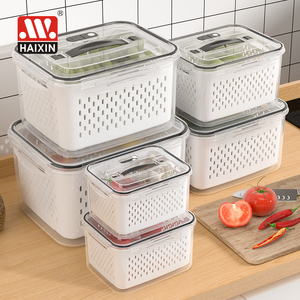 Boîte de stockage d'aliments rectangulaire en plastique hermétique et cloisonnable Panier égouttoir à fruits et légumes Ensemble de récipients pour aliments avec couvercle d'aération - Product Image 1