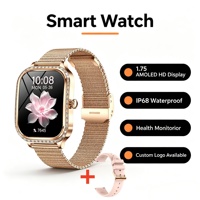 Montre connectée tendance pour femme 2026 MK88, écran HD 1,75 pouce, appels Bluetooth, étanche IP68, moniteur de santé, montre connectée pour femme décorée de diamants