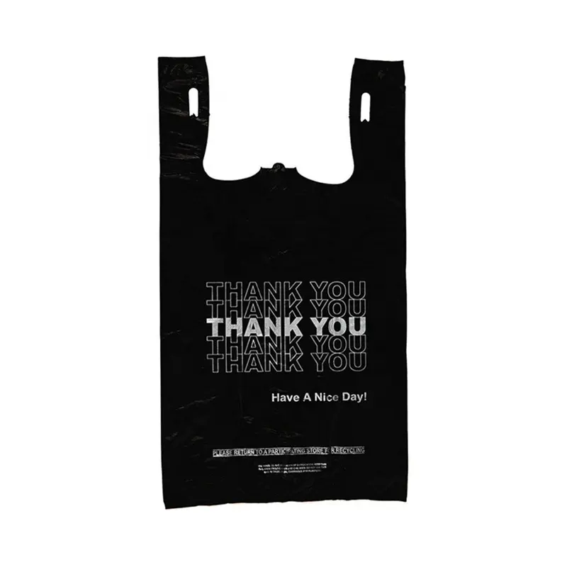 환경 보호 100% 열화 사용자 정의 자신의 로고 인쇄 광저우 블랙 플라스틱 티셔츠 조끼 가방