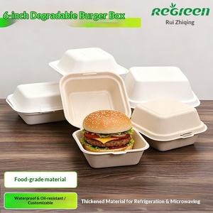 Boîte à burger carrée en <span class=keywords><strong>pulpe</strong></span>, conteneur jetable pour gâteaux bento, emballage à emporter pour desserts, boîte à lunch pique-nique, boîte alimentaire biodégradable - Product Image 5