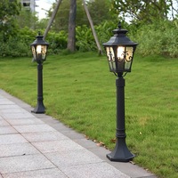 Lámpara de Columna LED Solar para Exteriores, Personalizable, Regulable, Impermeable IP65, 30W, Luz Blanca Cálida, Estilo Retro, de Aluminio, para Jardín